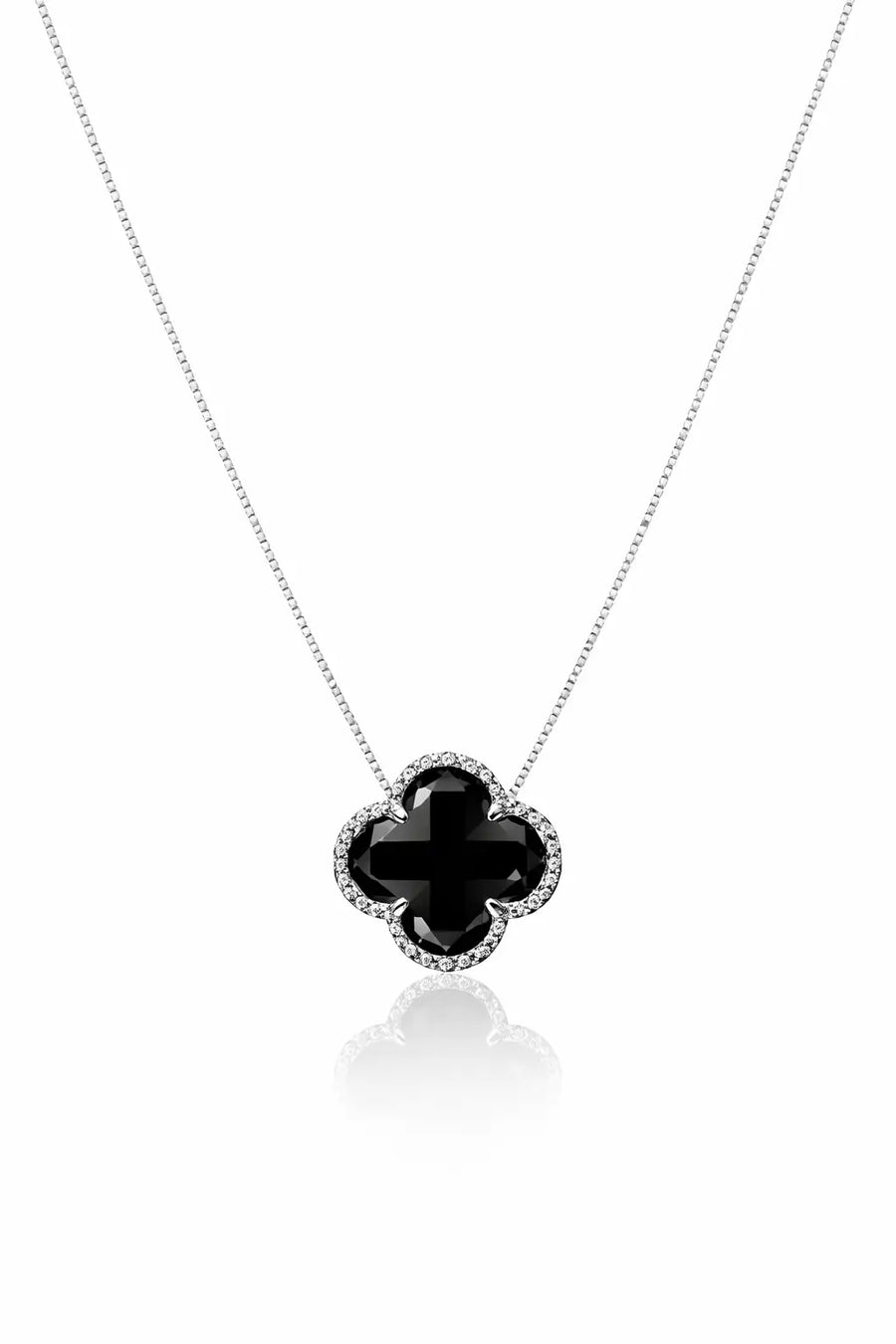 Colar Gargantilha Trevo Preto (Prata 925)