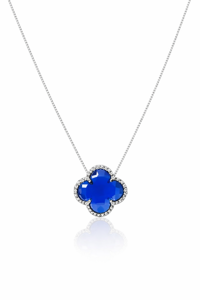 Gargantilha Trevo Azul Prata 925