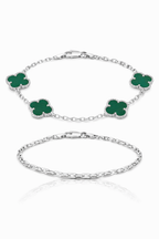 KIT Pulseiras Trevo Verde + Elo Cadeado 2,5mm (Prata 925) - 2X1