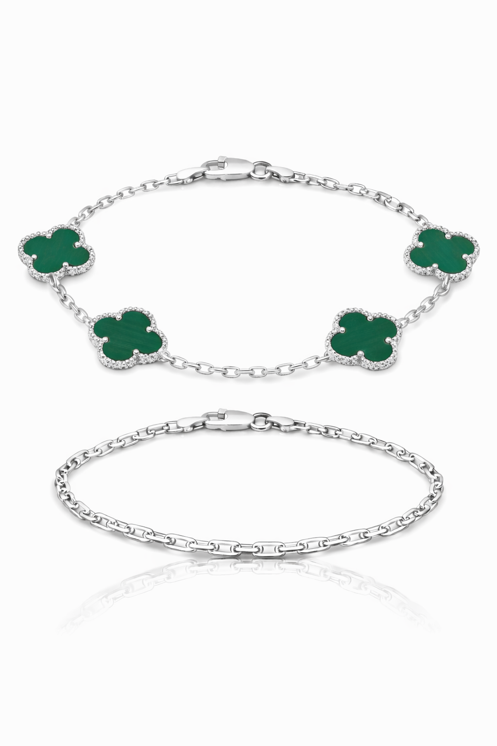 KIT Pulseiras Trevo Verde + Elo Cadeado 2,5mm (Prata 925) - 2X1
