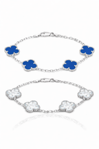 KIT Pulseiras Trevo Azul + Transparente (Prata 925) - 2X1
