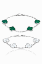 KIT Pulseiras Trevo Verde + Transparente (Prata 925) - 2X1