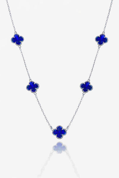 Colar 5 Trevos Azul Prata 925