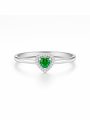 Anel Solitário Coração Verde Cravejado (Prata 925)