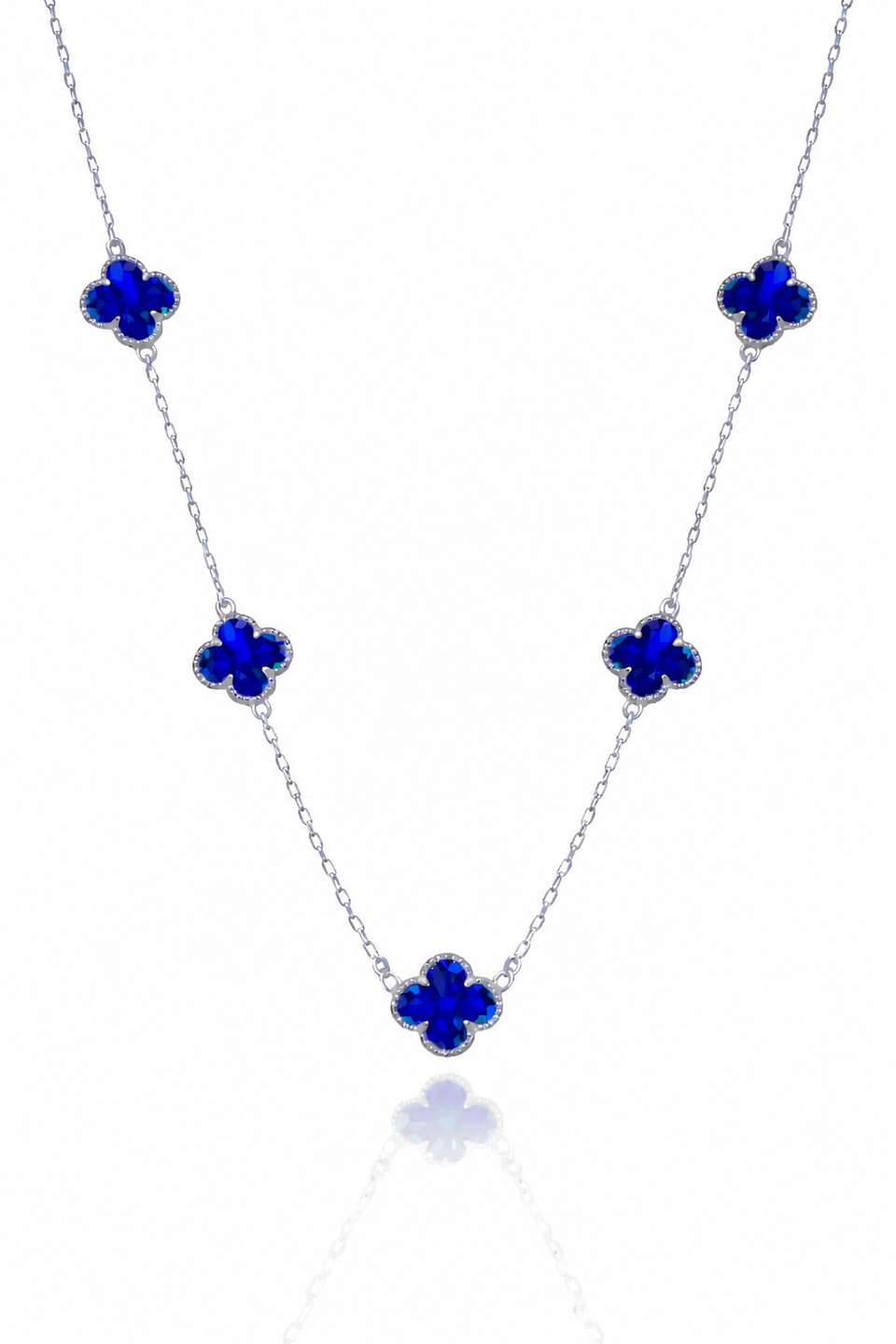 Colar 5 Trevos Azul (Prata 925)
