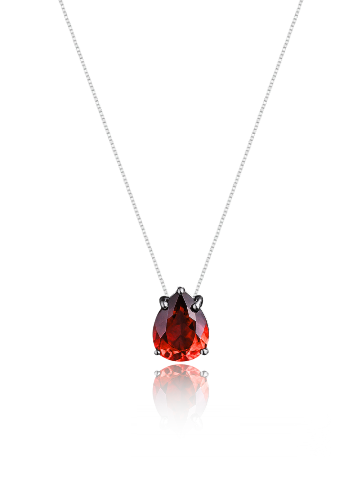 Colar Veneziana Ponto De Luz Gota Cristal - Vermelho (Prata 925)