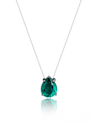 Colar Veneziana Ponto De Luz Gota Cristal - Verde (Prata 925)