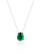 Colar Veneziana Ponto De Luz Gota Cristal - Verde (Prata 925)
