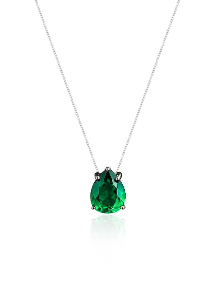 Colar Veneziana Ponto De Luz Gota Cristal - Verde (Prata 925)