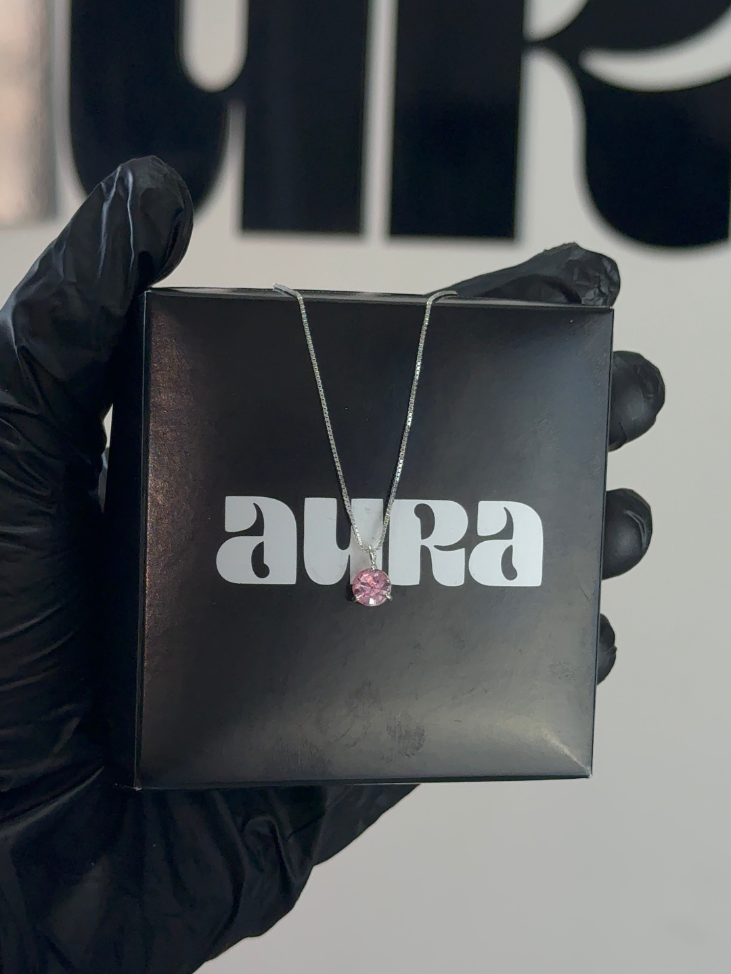 Colar Veneziana Ponto De Luz Cristal - Rosa (Prata 925)