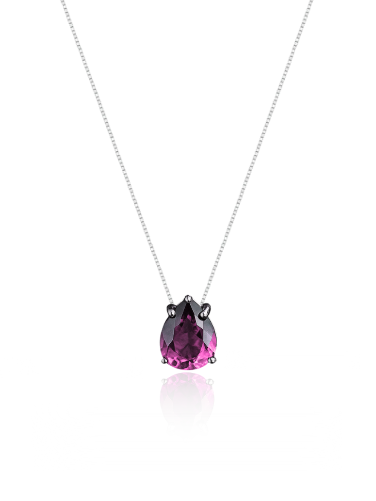 Colar Veneziana Ponto De Luz Gota Cristal - Rosa (Prata 925)