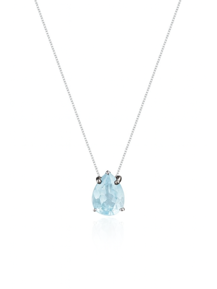 Colar Veneziana Ponto De Luz Gota Cristal - Azul (Prata 925)