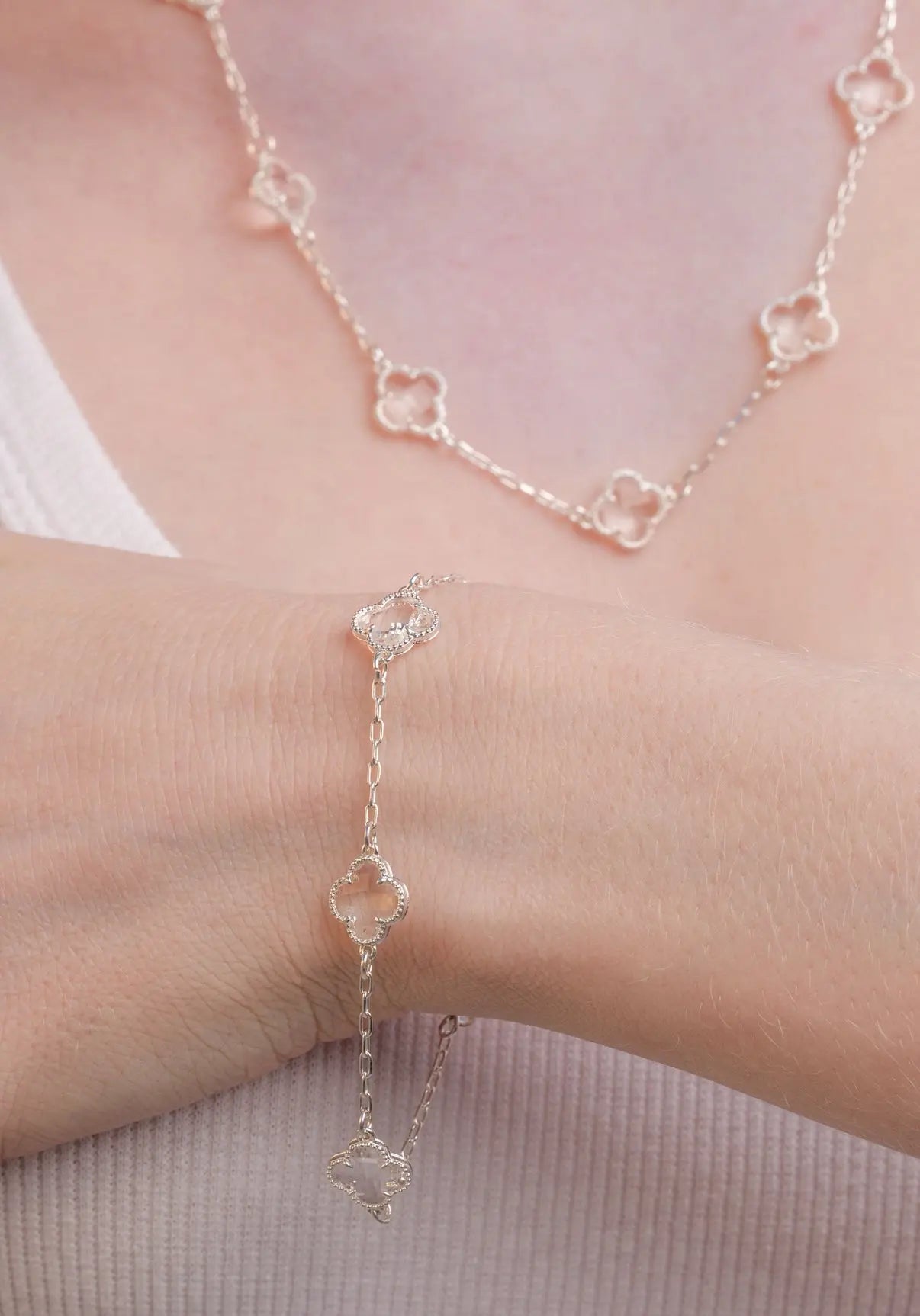 Pulseira 3 Trevos Cristal (Prata 925)