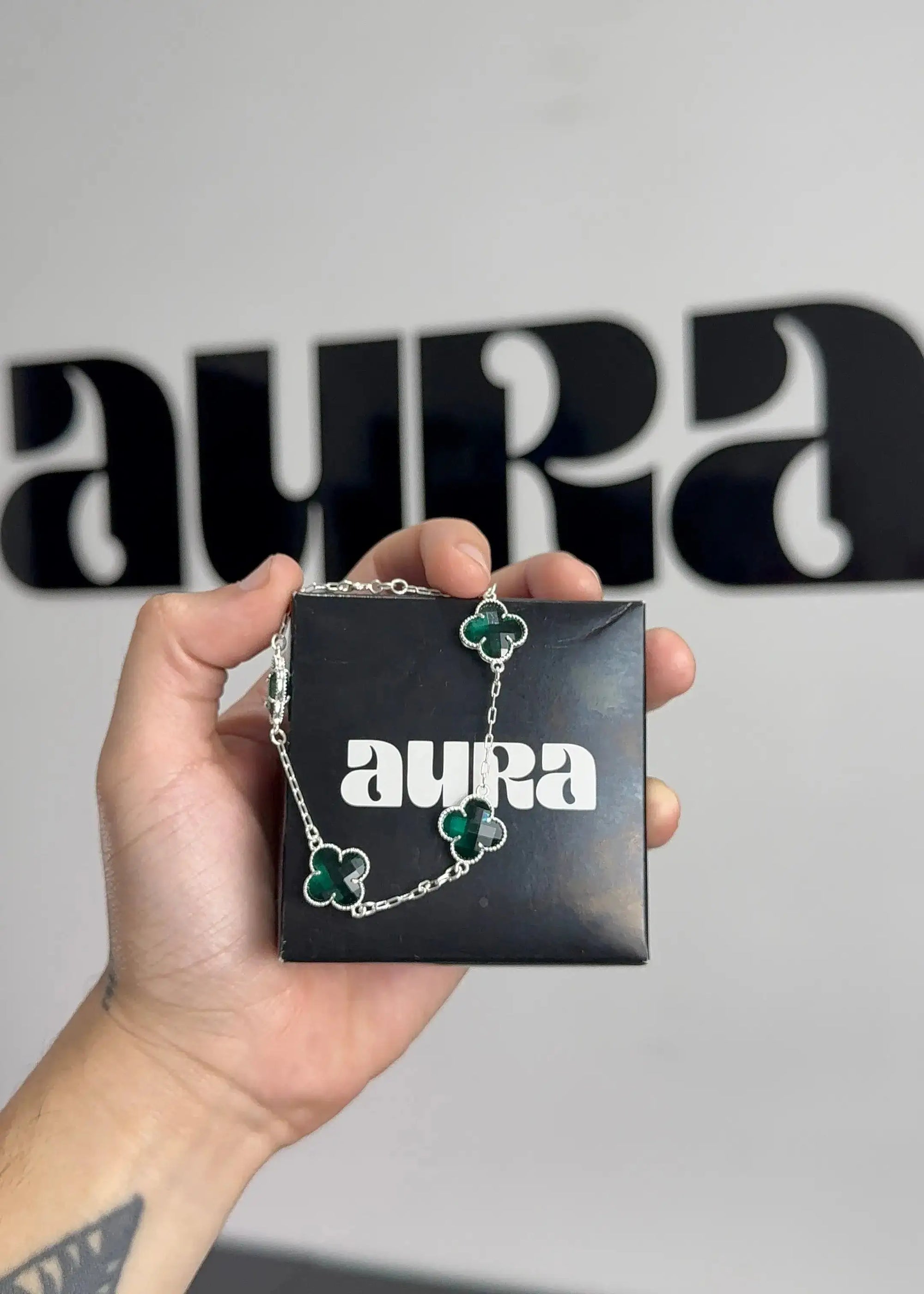 Pulseira 3 Trevos Verde (Prata 925) AuraLuxury