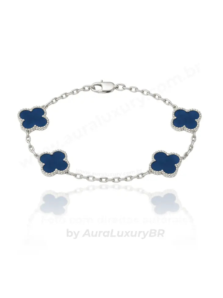 Pulseira em prata 925 com detalhes em azul, design exclusivo e acabamento premium