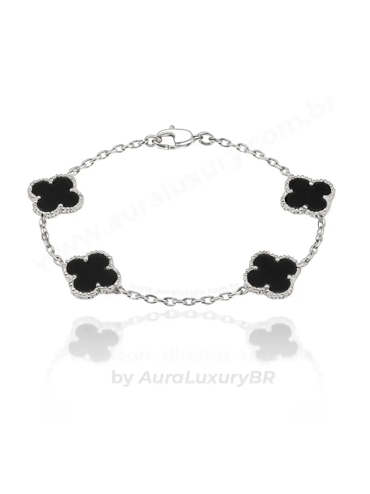 Pulseira em prata 925 com detalhes em preto, design exclusivo e acabamento premium